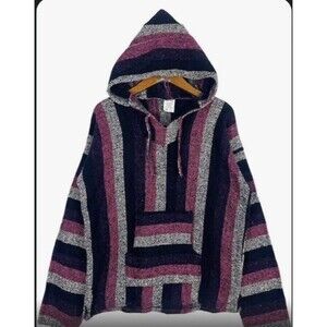 Vel Mex Mexican ART Poncho Pullover Hoodie Stripe Surf Skate Indie Pocket -M